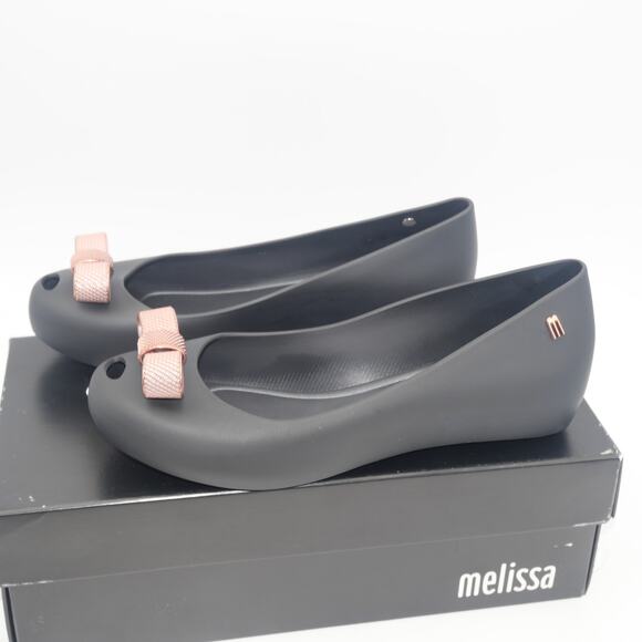 NEW Melissa Women's Ultragirl Chrome Tie Ballet Flats Women's Size 5 Black Rose - Picture 1 of 11